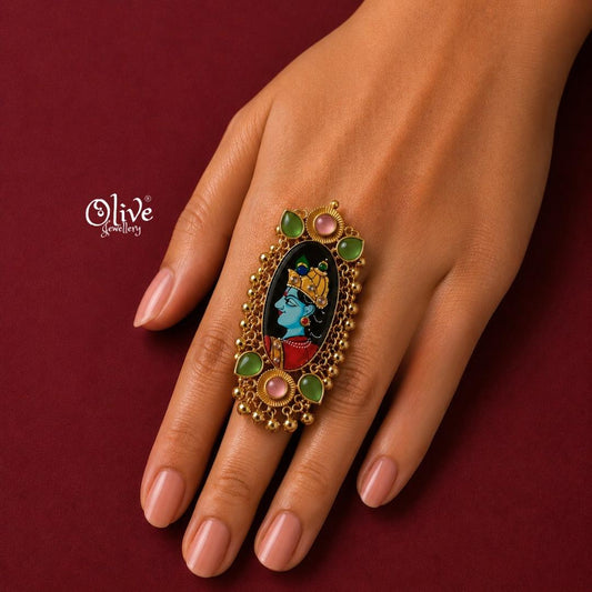 Natural Stone Tanjore Finger Ring -190
