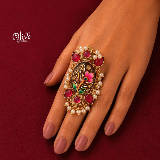 Natural Stone Tanjore Finger Ring -191