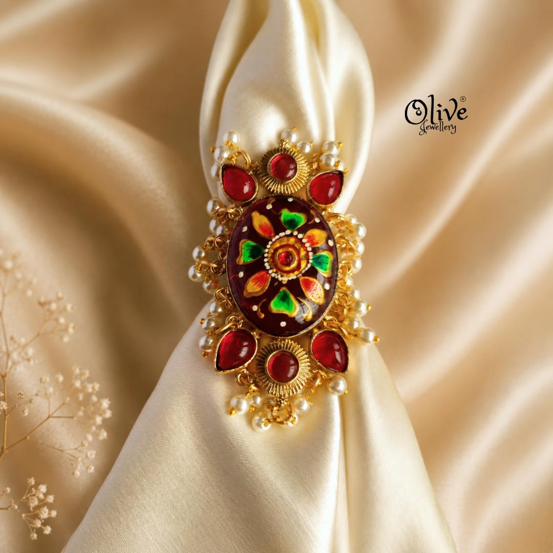 Natural Stone Tanjore Finger Ring -192
