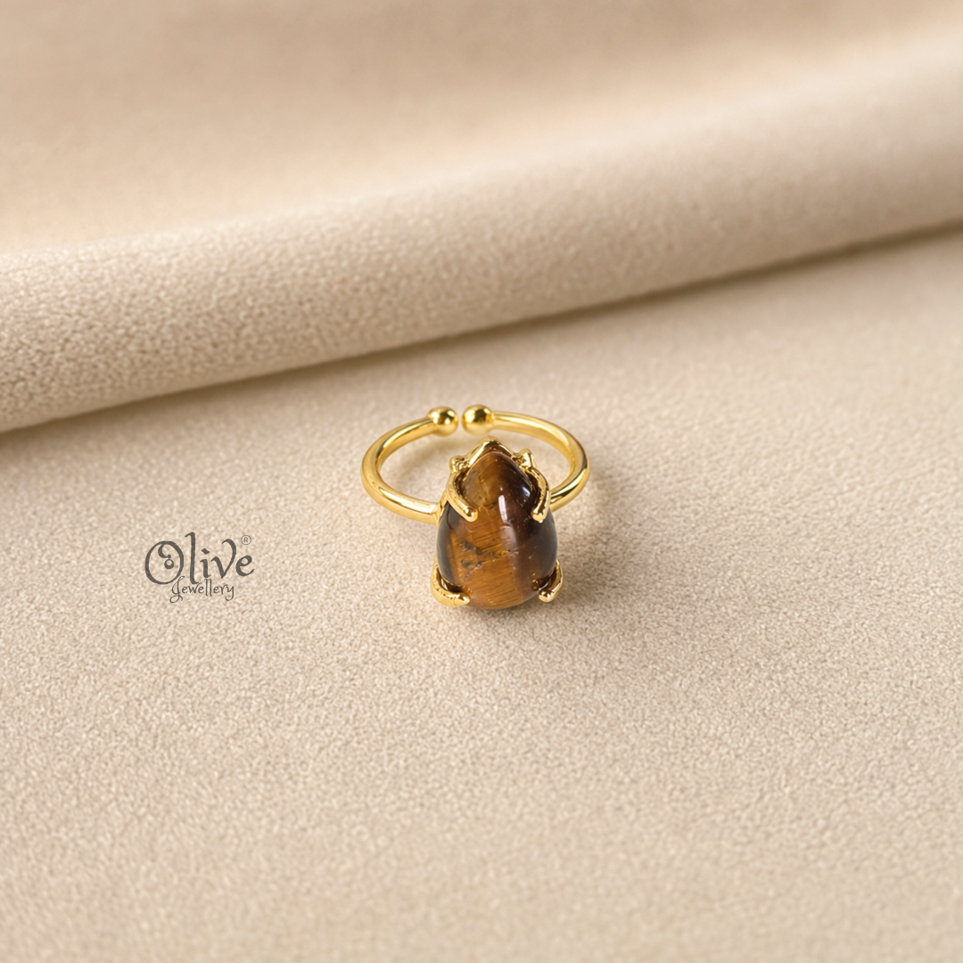 Natural Stone Finger Rings - Claw Fitting -  drop Shape - Full Finished-209