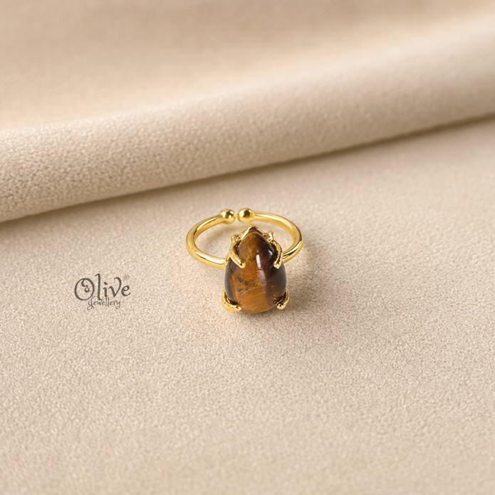 Natural Stone Finger Rings - Claw Fitting -  drop Shape - Full Finished-209