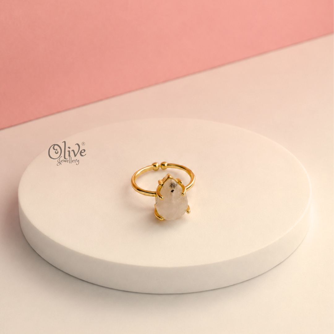 Natural Stone Finger Rings - Claw Fitting -  drop Shape - Full Finished-209