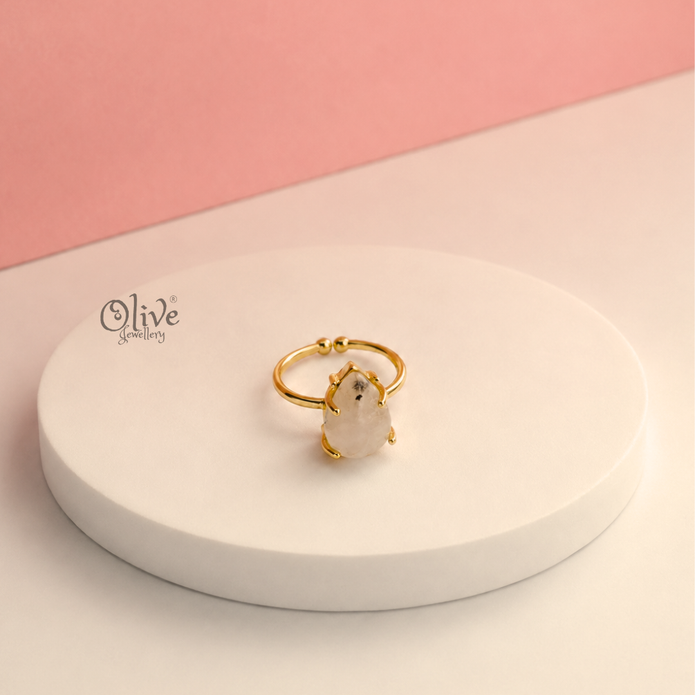 Natural Stone Finger Rings - Claw Fitting -  drop Shape - Full Finished-209