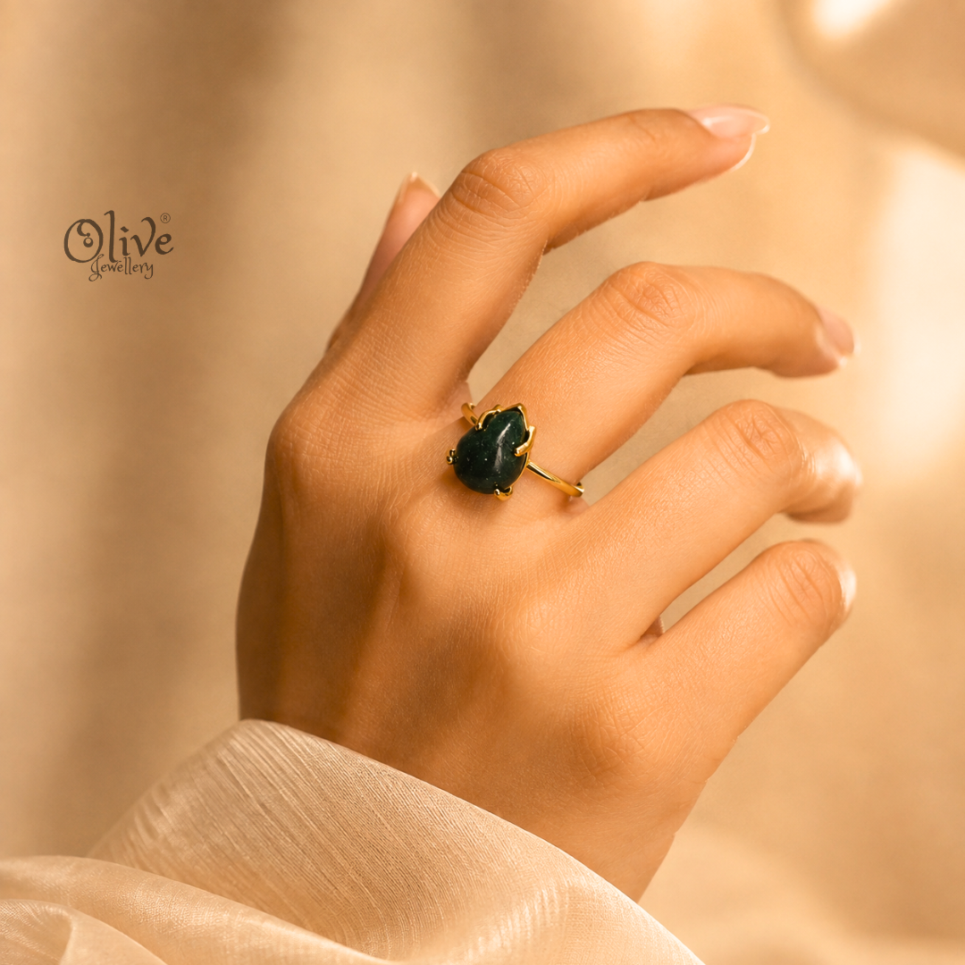 Natural Stone Finger Rings - Claw Fitting -  drop Shape - Full Finished-209