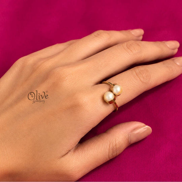Fresh Water Pearl Finger Rings - Collet Fitting - Double Pearl -235