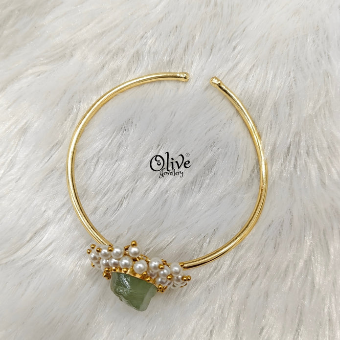 Natural Stones Kada - Collet Fitting - Rough Shape and Pearls