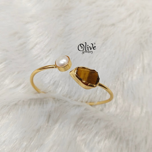 Natural Stones Kada - Collet Fitting - Rough Shape And Pearl