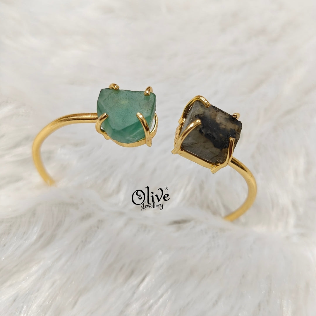 Natural Stones Kada - Claw Fitting - Rough Shape - Double Stone