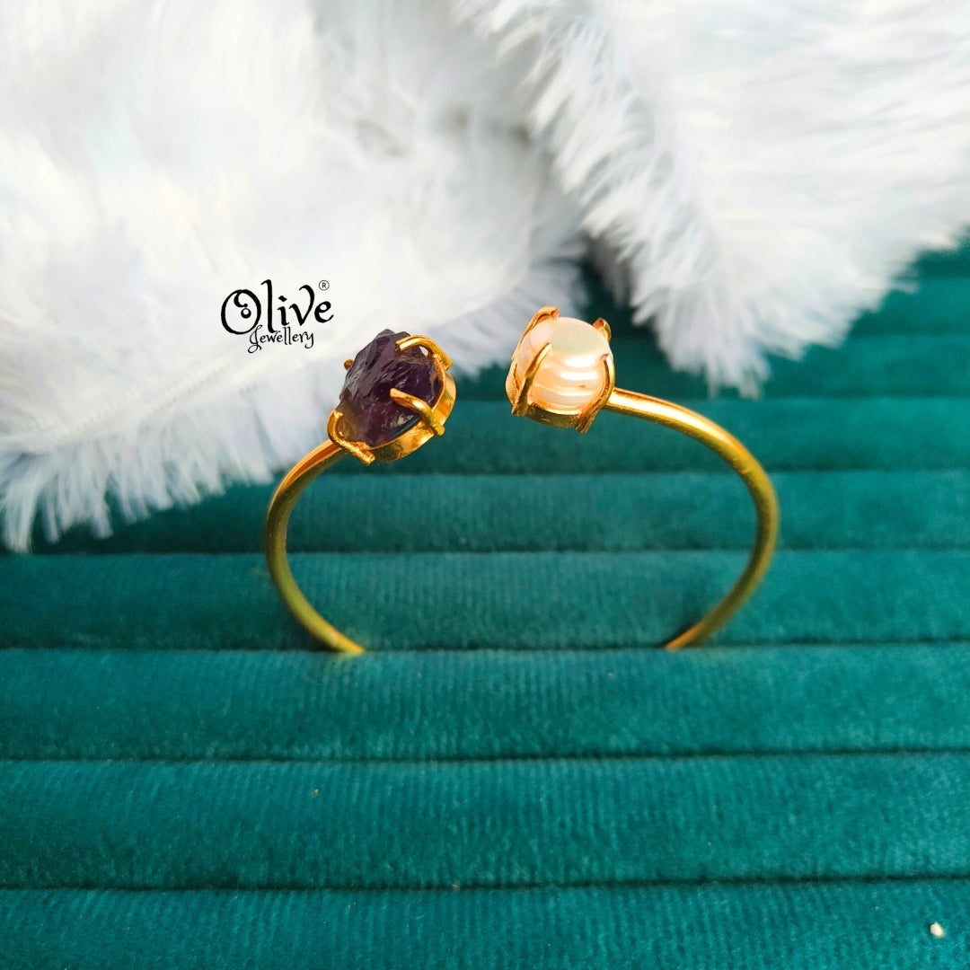 Natural Stone Kada - Claw Fitting - Rough Shape - Single Pearl