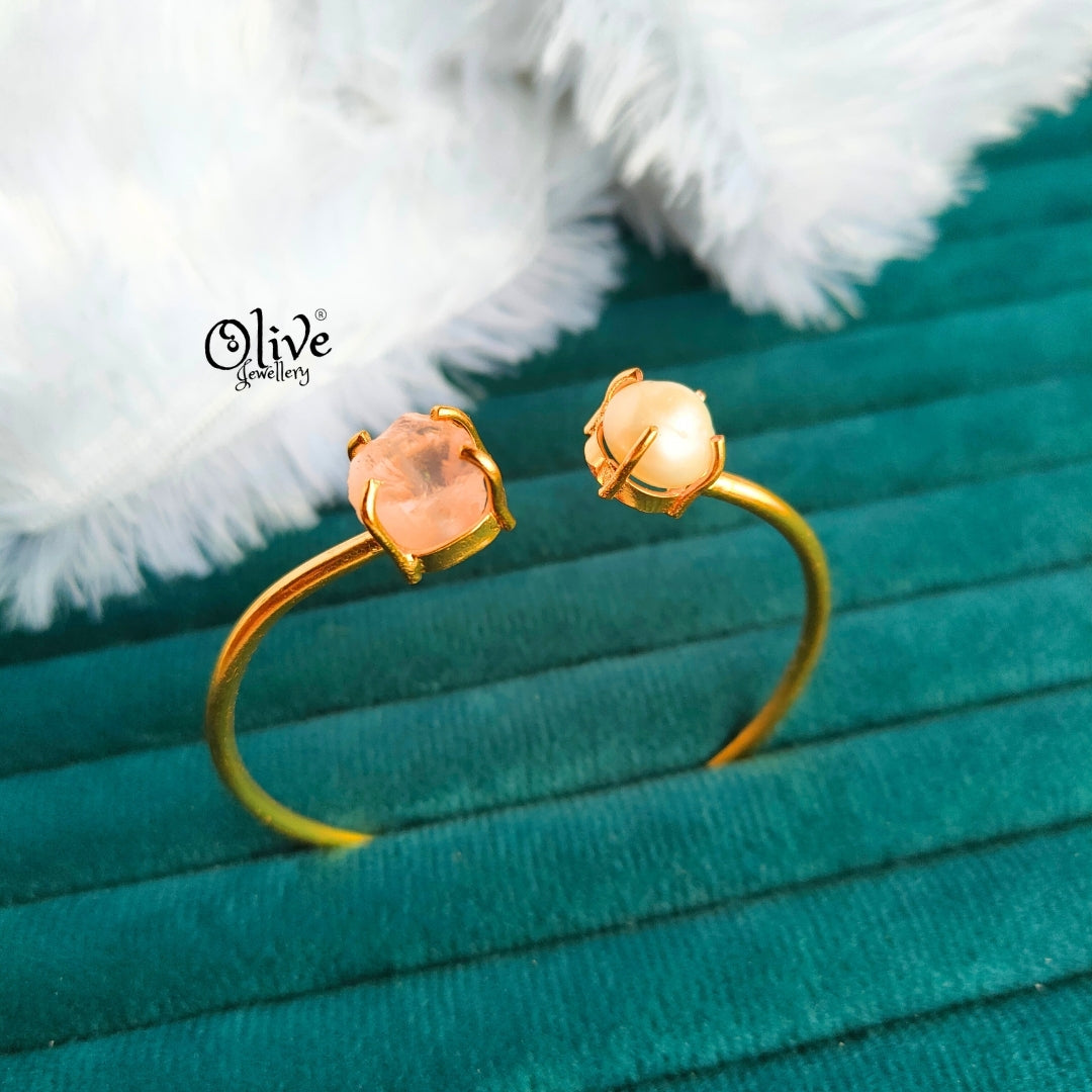 Natural Stone Kada - Claw Fitting - Rough Shape - Single Pearl