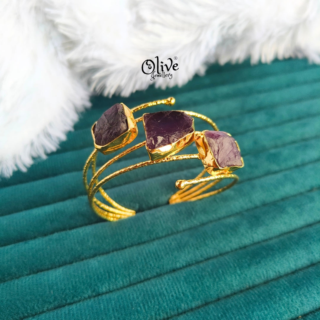 Natural Stone Kada - Collet Fitting - Three Stones