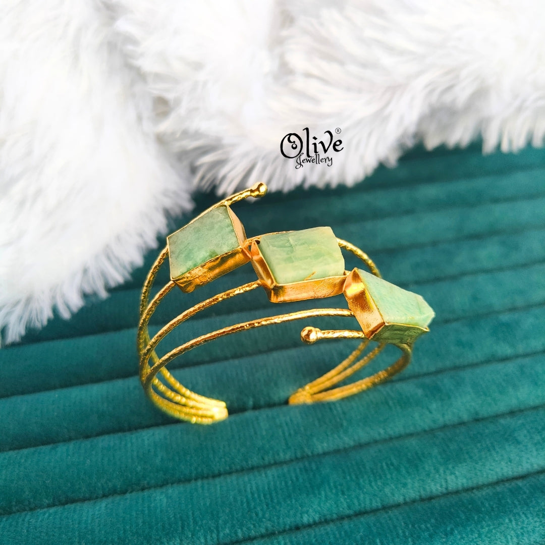 Natural Stone Kada - Collet Fitting - Three Stones