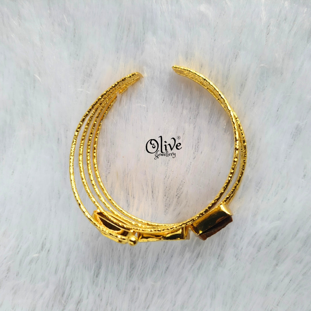 Natural Stone Kada - Collet Fitting - Three Stones