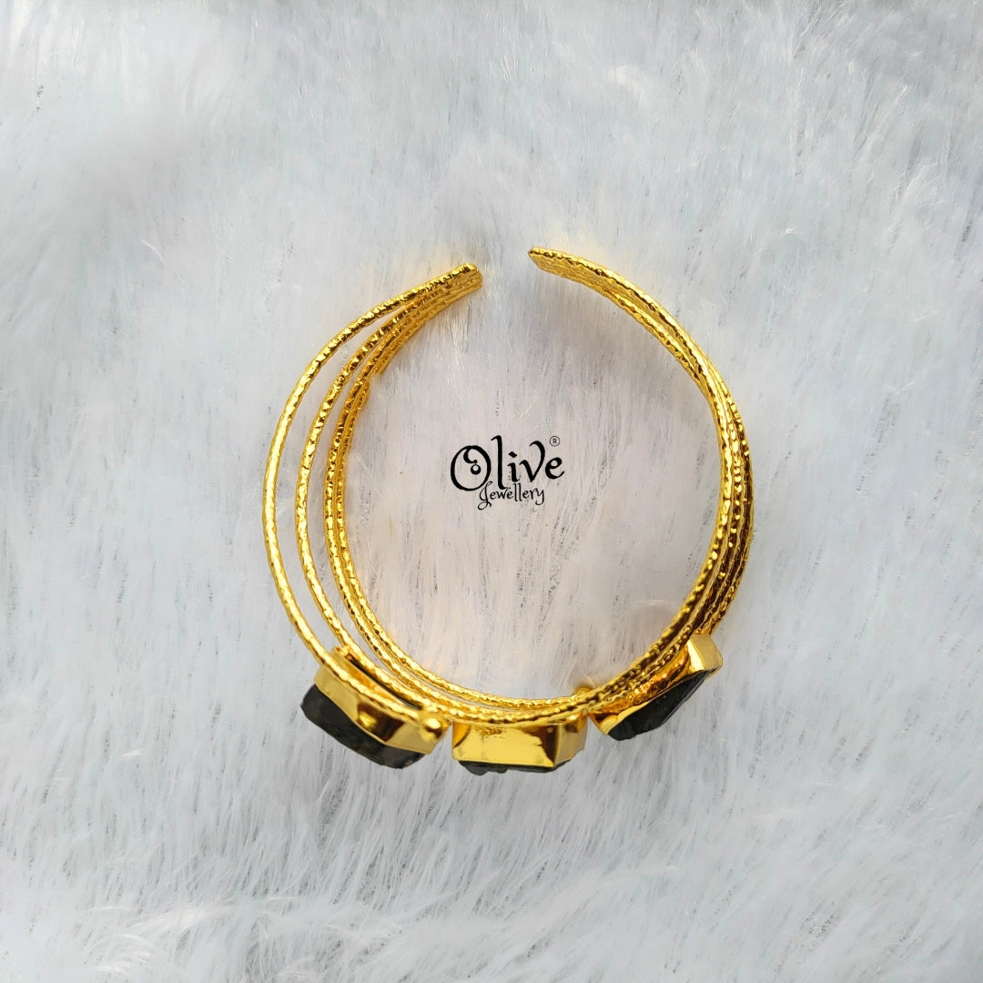 Natural Stone Kada - Collet Fitting - Three Stones