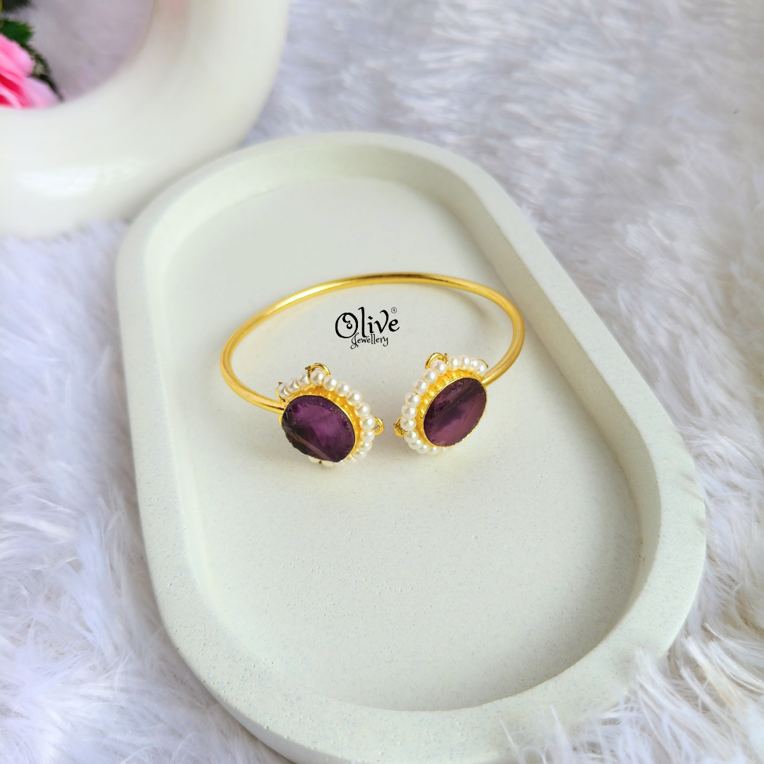 Natural Stones Kada - Collet Fitting - Semi-Finished Shape -  Double Stone