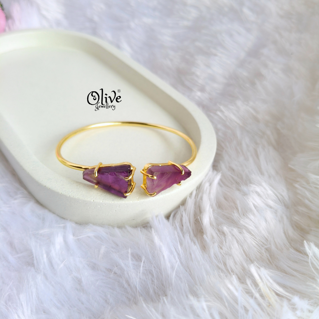 Natural Stones Kada - Collet Fitting - Double  Stone