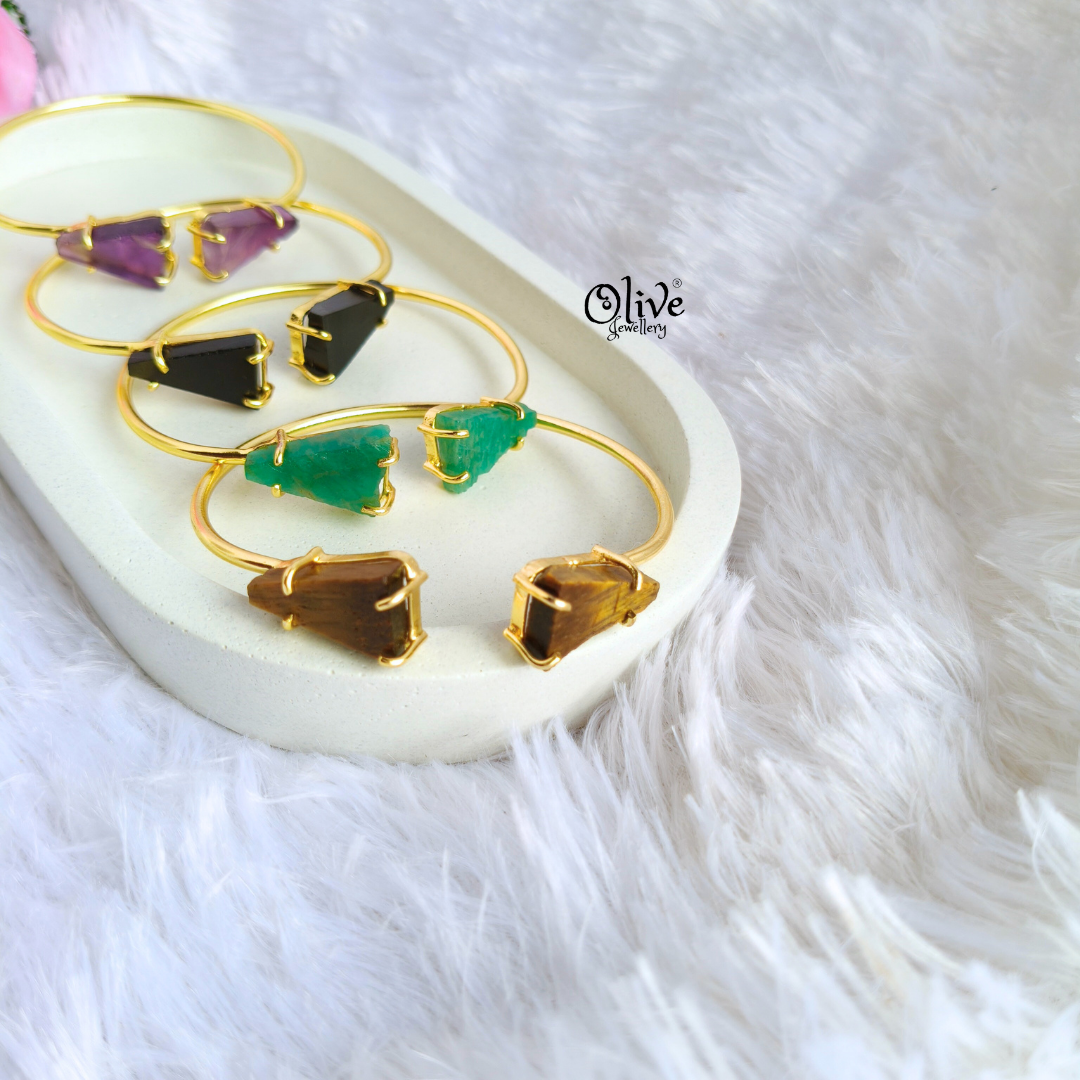 Natural Stones Kada - Collet Fitting - Double  Stone