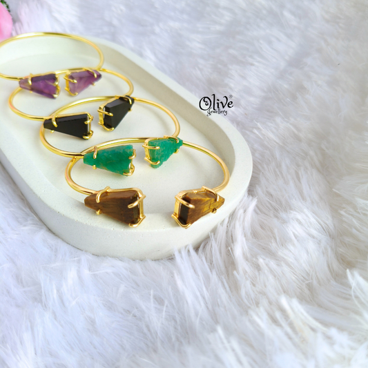 Natural Stones Kada - Collet Fitting - Double  Stone