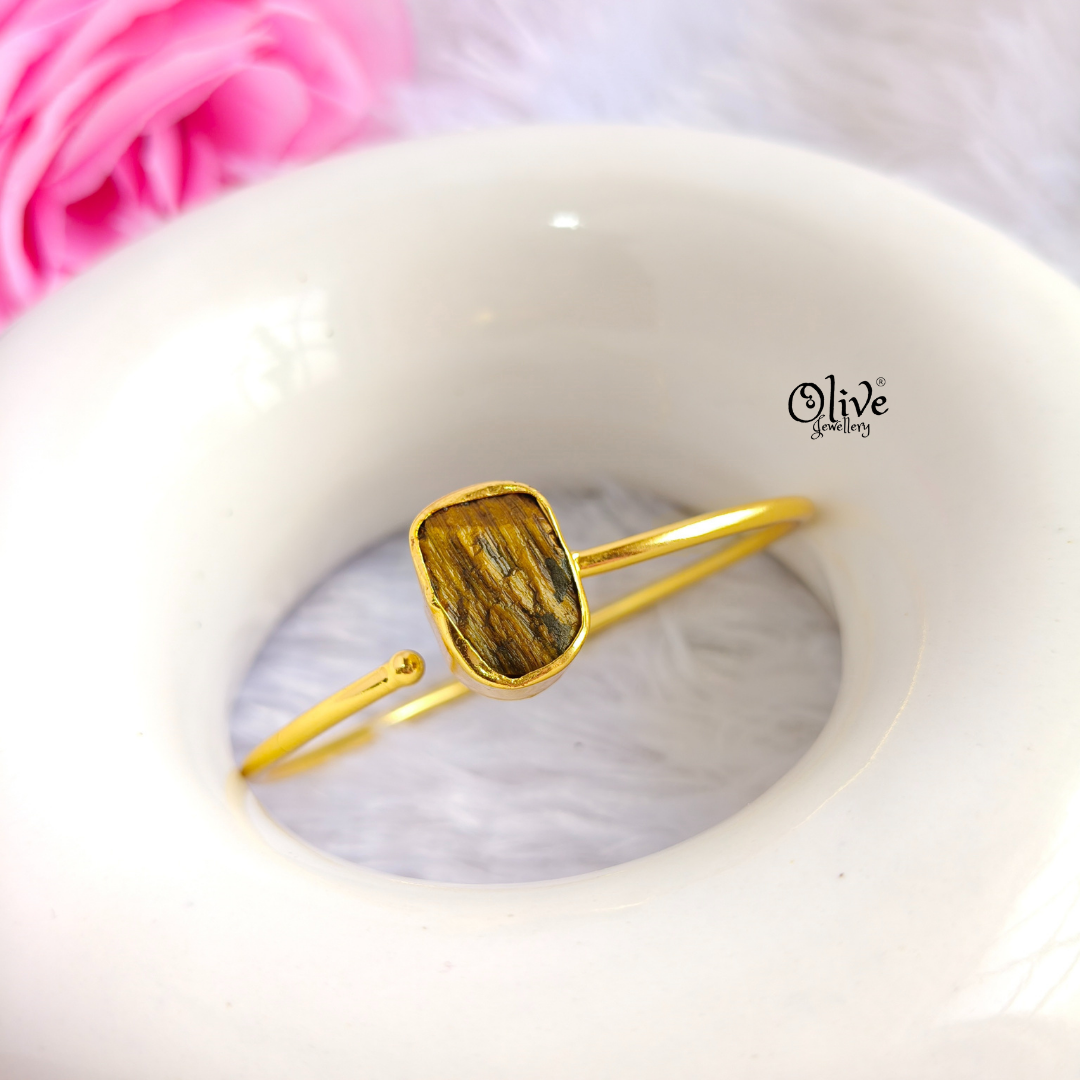 Natural Stone Kada - Collet Fitting - Single Stone - Rough Shape