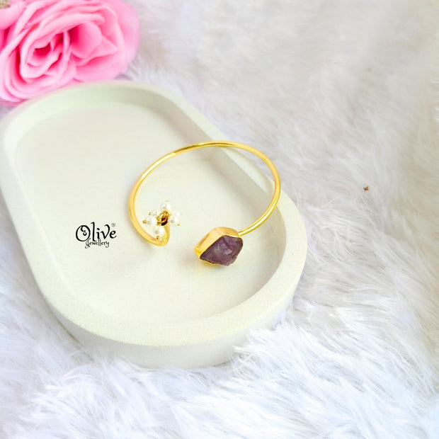 Natural Stones Kada - Collet Fitting - Rough Shape and Pearls