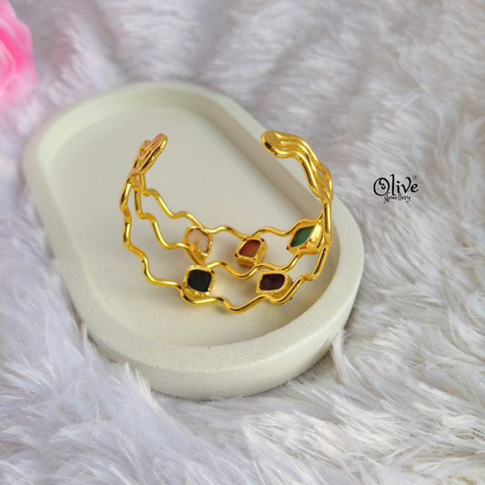 Natural Stone Kada - Collet Fitting - Multi Stone