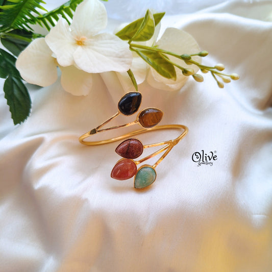 Natural Stone Kada - Collet Fitting - Multi Stone -0220