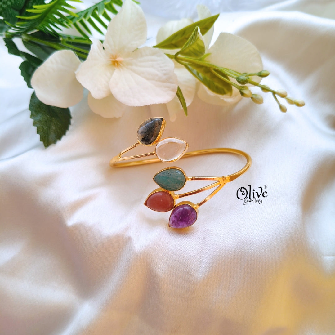 Natural Stone Kada - Collet Fitting - Multi Stone -0221