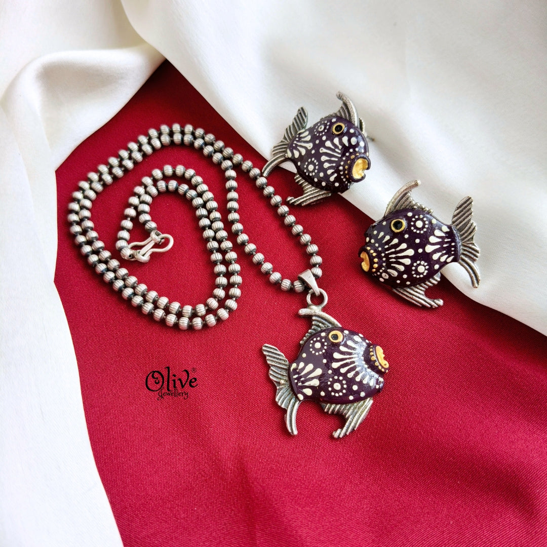 Oxidized Tanjore Pendant Set-199