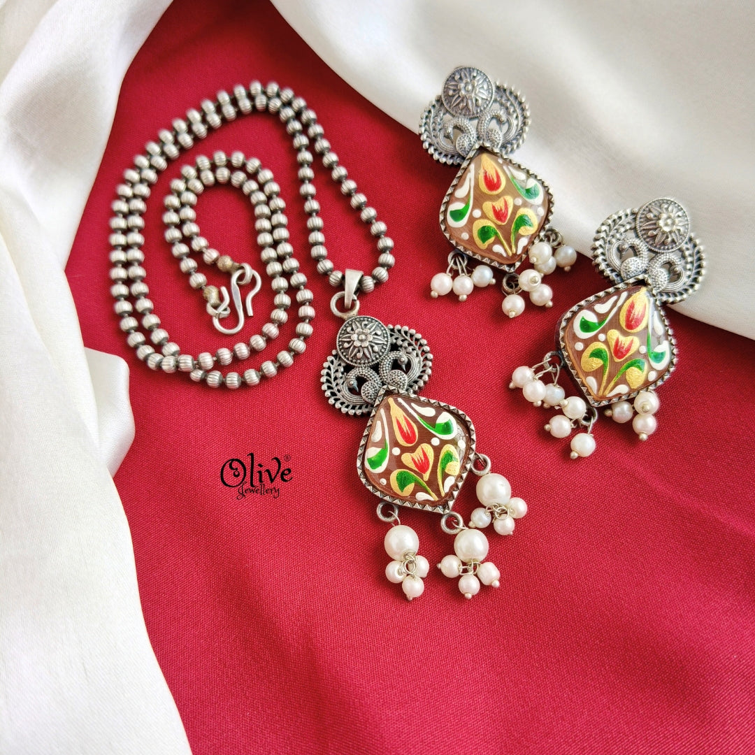 Oxidized Tanjore Pendant Set-202