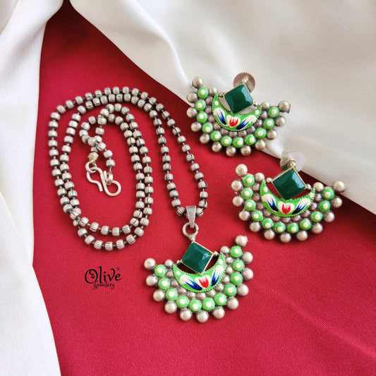 Oxidized Tanjore Pendant Set-203