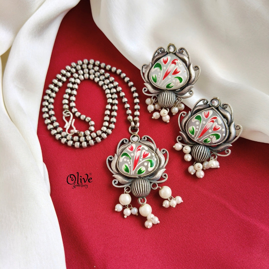 Oxidized Tanjore Pendant Set-204