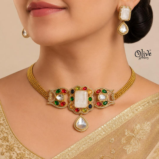 Polki Pendant Neckset-002