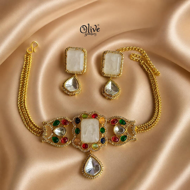 Polki Pendant Neckset-002