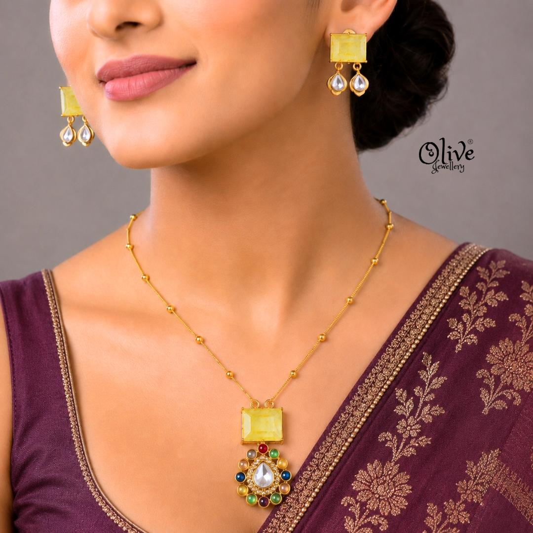 Polki Pendant Neckset-004