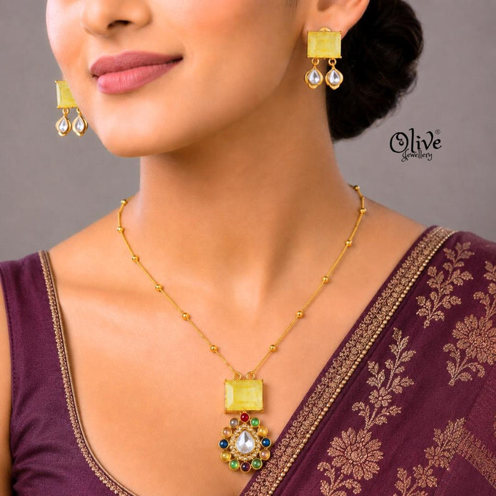 Polki Pendant Neckset-004