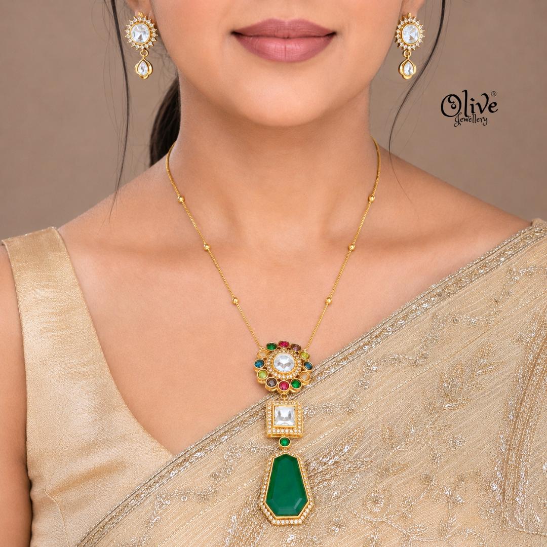 Polki Pendant Neckset-005