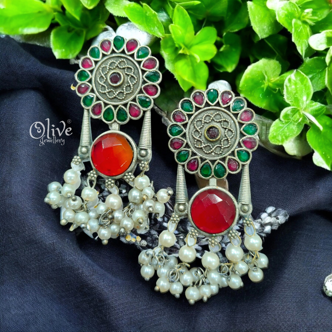 Silver Multicolor Pearl Earrings