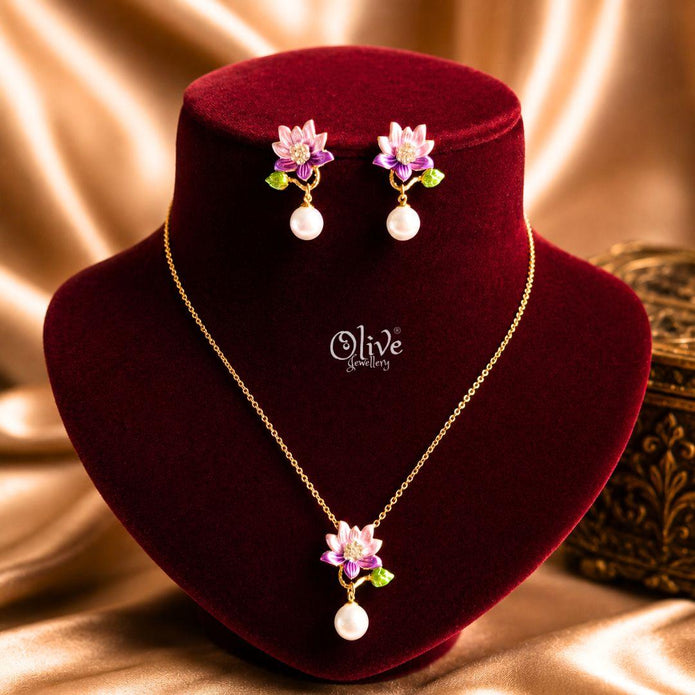Amethyst Lotus Drop Necklace Set