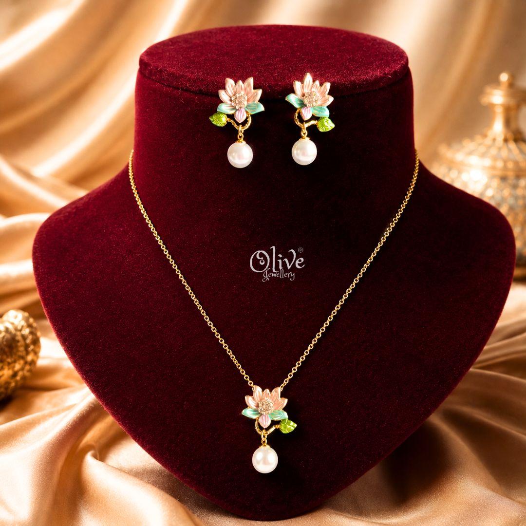Serene Lotus Drop Necklace Set