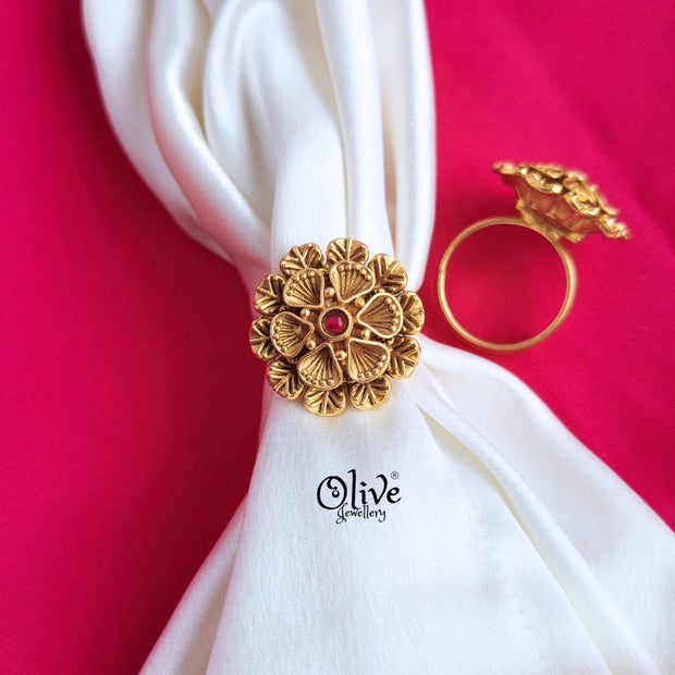 Flower Matt Finish Finger Ring -005