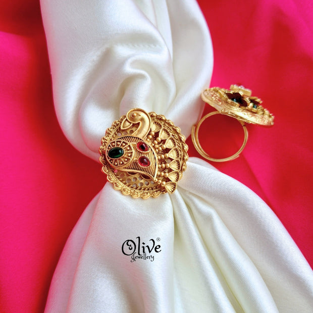 Peacock Matt Finish Finger Ring-024